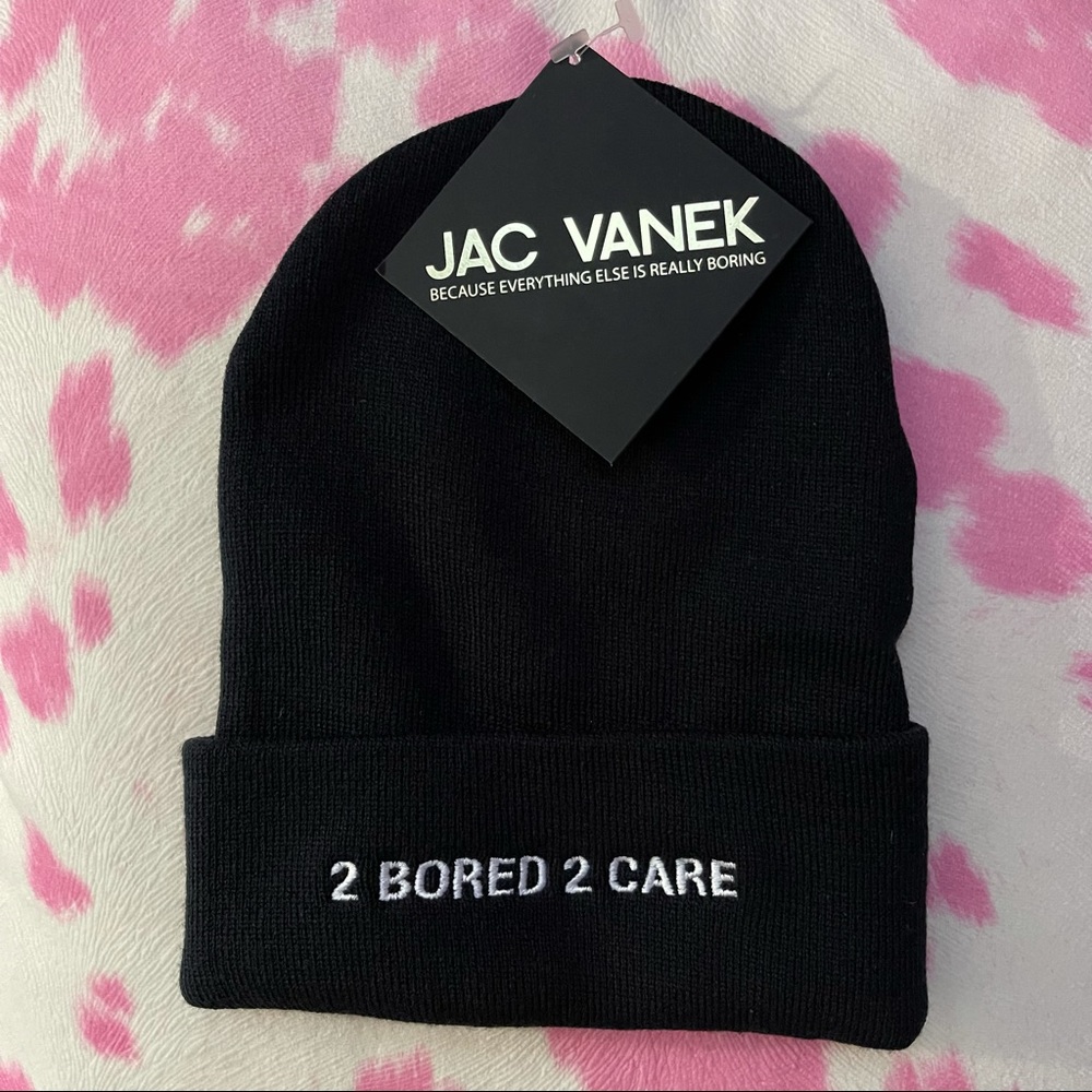 ON HOLD “2 Bored 2 Care” Jac Vanek Black Beanie NWT Emo 🖤